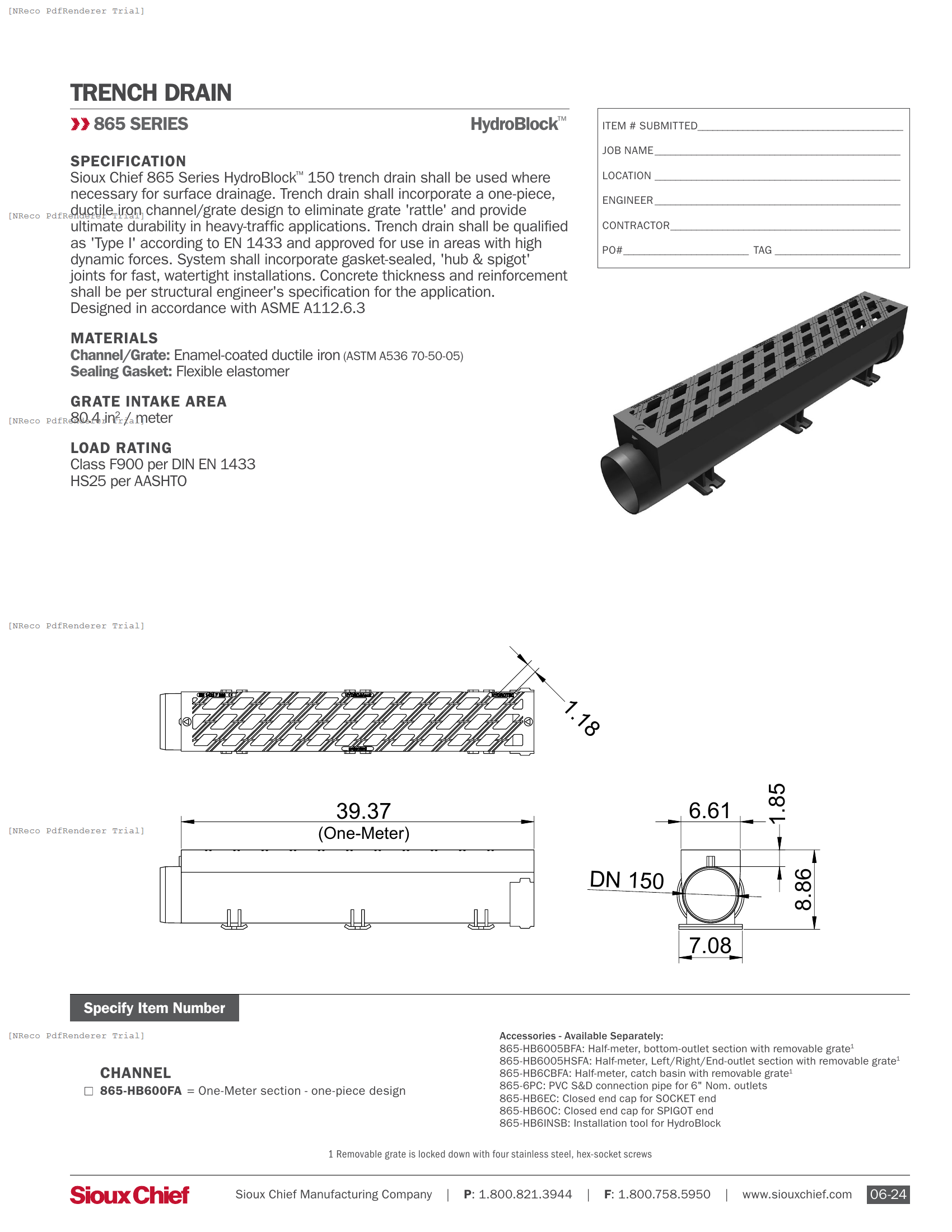 865 SERIES - HYDROBLOCK 150 F900 - SPEC SHEET.PDF Specification Document